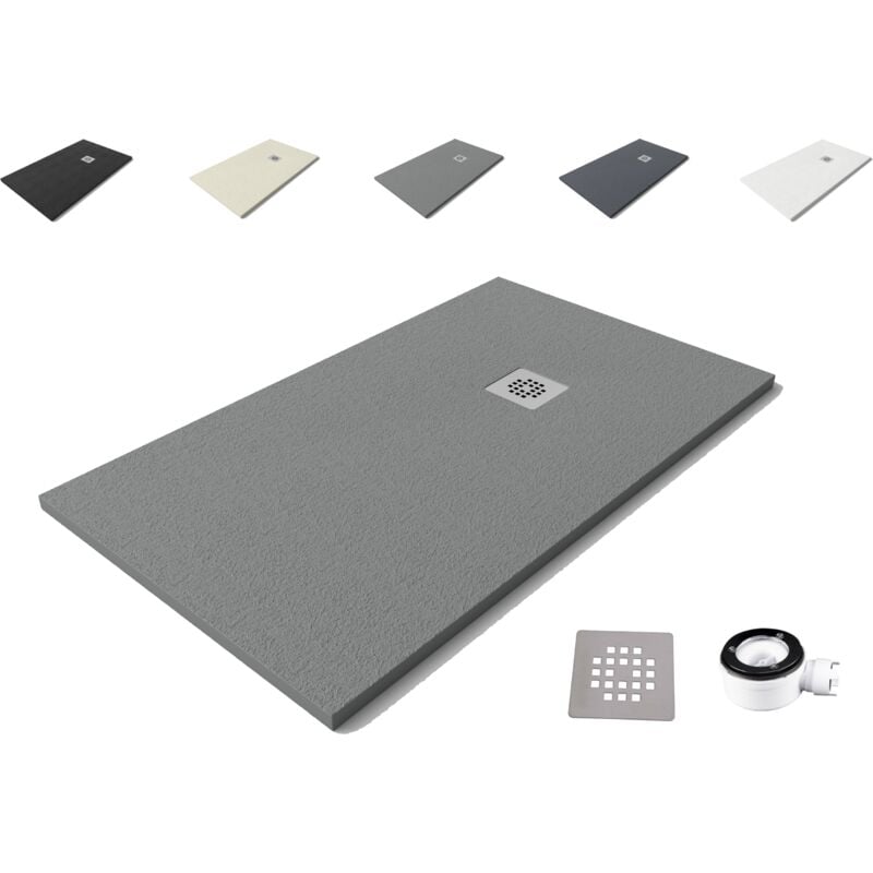 Receveur de douche Nolita 80x120 - Matériau en résine minérale avec texture ardoise C3 antidérapante - Comprend une bonde de vidange et une grille