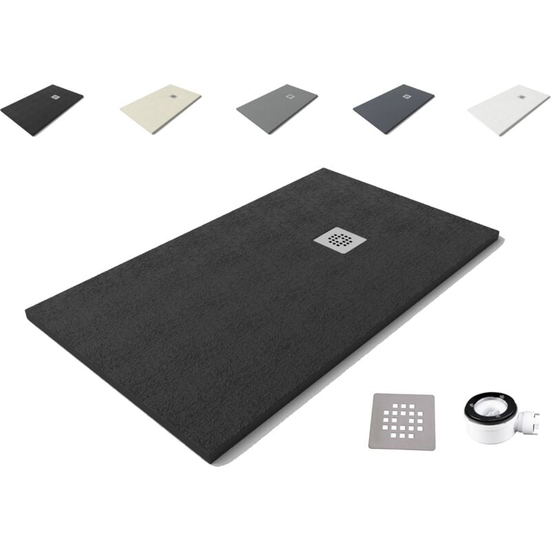 Receveur de douche Nolita 90x200 - Matériau en résine minérale avec texture ardoise C3 antidérapante - Comprend une bonde de vidange et une grille