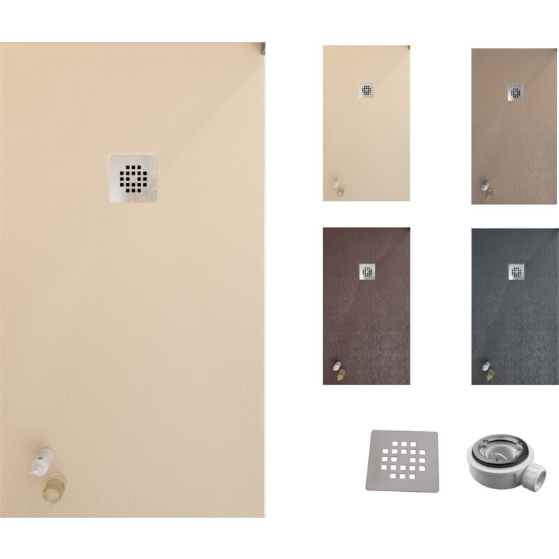Receveur de douche one 90x80 - Matériau en résine avec charge minérale et texture ardoise C3 antidérapante - Comprend une vanne de vidange et une