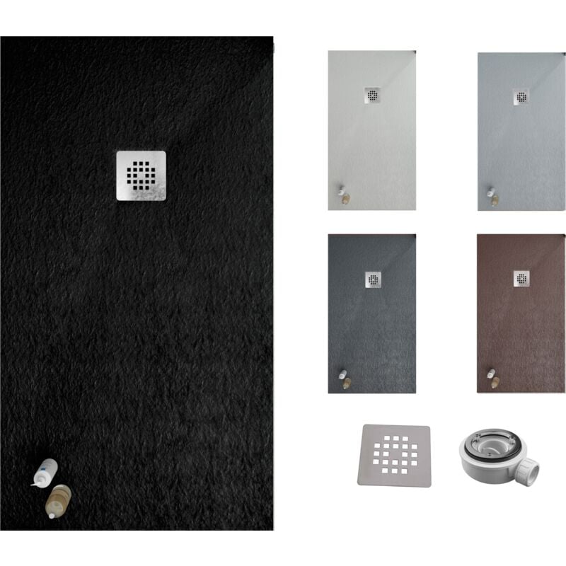 Varobath - Receveur de douche one 80x200 - Matériau en résine avec charge minérale et texture ardoise C3 antidérapante - Comprend une vanne de