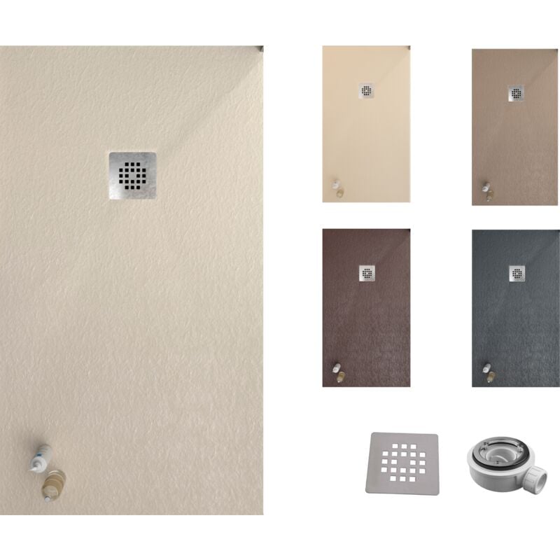 Varobath - Receveur de douche one 90x180 - Matériau en résine avec charge minérale et texture ardoise C3 antidérapante - Comprend une vanne de
