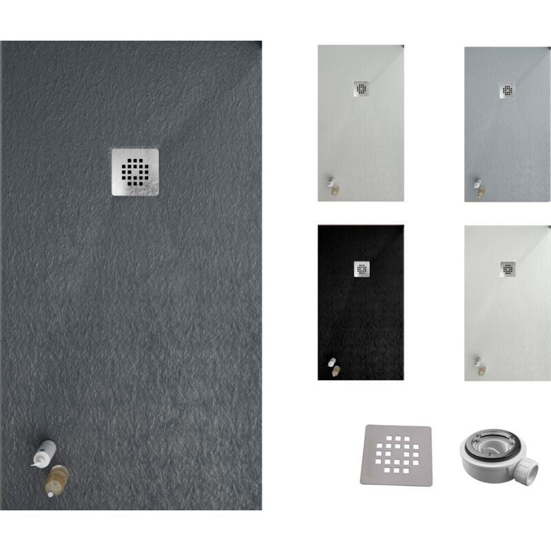 Varobath - Receveur de douche one 80x180 - Matériau en résine avec charge minérale et texture ardoise C3 antidérapante - Comprend une vanne de