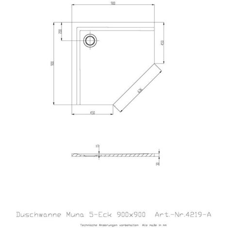 Receveur de douche pentagonal ultra-plat 900 x 900 x 30 mm – Moulage minéral blanc – Installation moderne et élégante – Hoesch