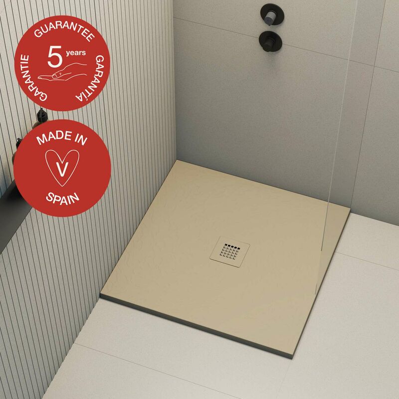 Receveur de douche Poalgi extraplat, beige albero, L.80 x l.80 cm, finition ardoise, série Hos's