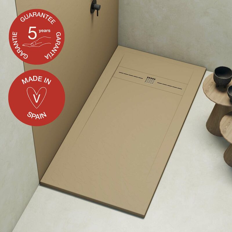 Receveur de douche Poalgi extraplat, beige albero, L.70 x l.100 cm, finition ardoise, série Gneis