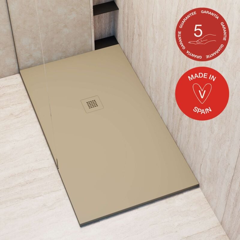 Receveur de douche Poalgi, extraplat, beige Albero, L.90 x l.120 cm, finition sable, série Hos's