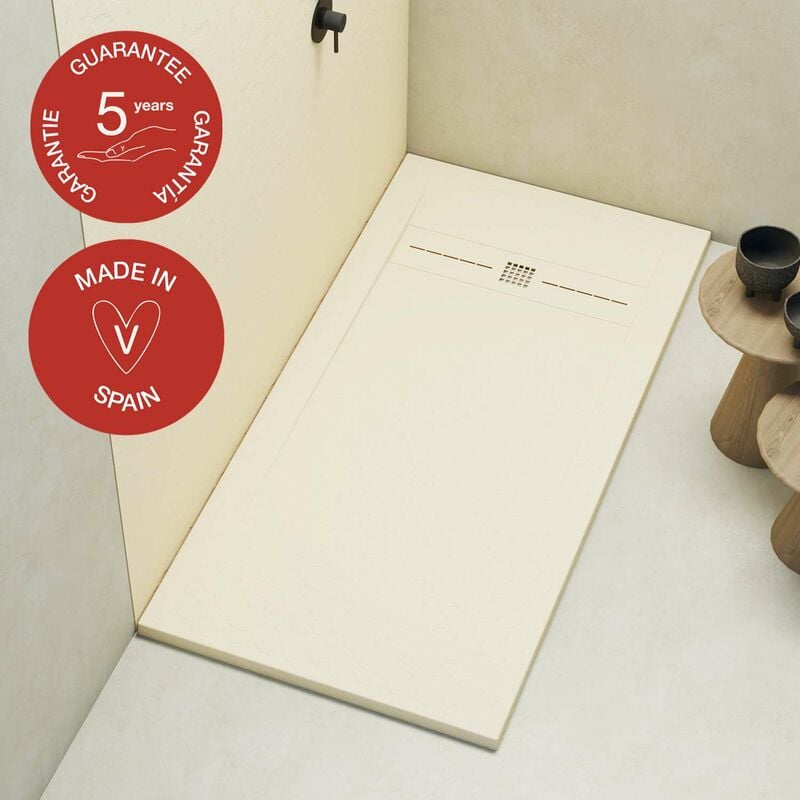 Receveur de douche Poalgi extraplat, blanc marfil, L.80 x l.180 cm, finition ardoise, série Gneis