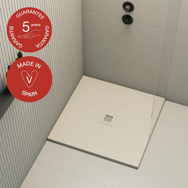 Receveur de douche Poalgi extraplat, blanc perle, L.80 x l.80 cm, finition ardoise, série Hos's