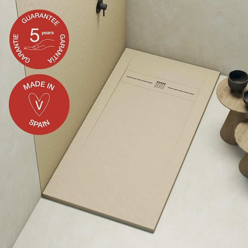 Receveur de douche Poalgi extraplat, blanc perle, L.90 x l.160 cm, finition ardoise, série Gneis