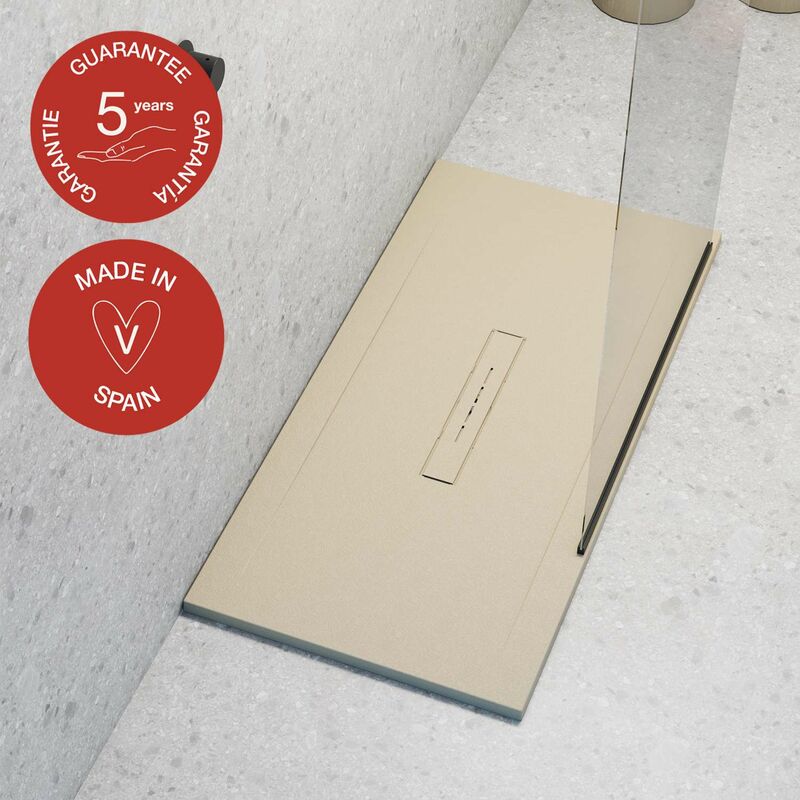 Poalgi - Receveur de douche extraplat, blanc perle, L.90 x l.120 cm, finition sable, série Clay