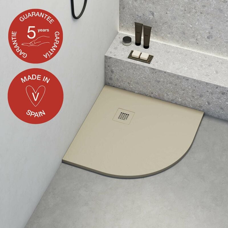 Receveur de douche Poalgi extraplat, semi-circulaire, blanc perle, L.80 x l.80 cm, finition ardoise, série Hos's