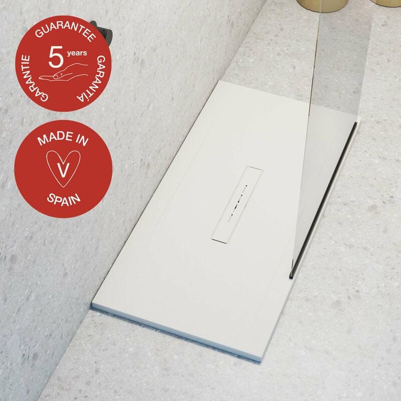 Receveur de douche Poalgi, extraplat, blanc , L.80 x l.120 cm, finition sable, série Clay