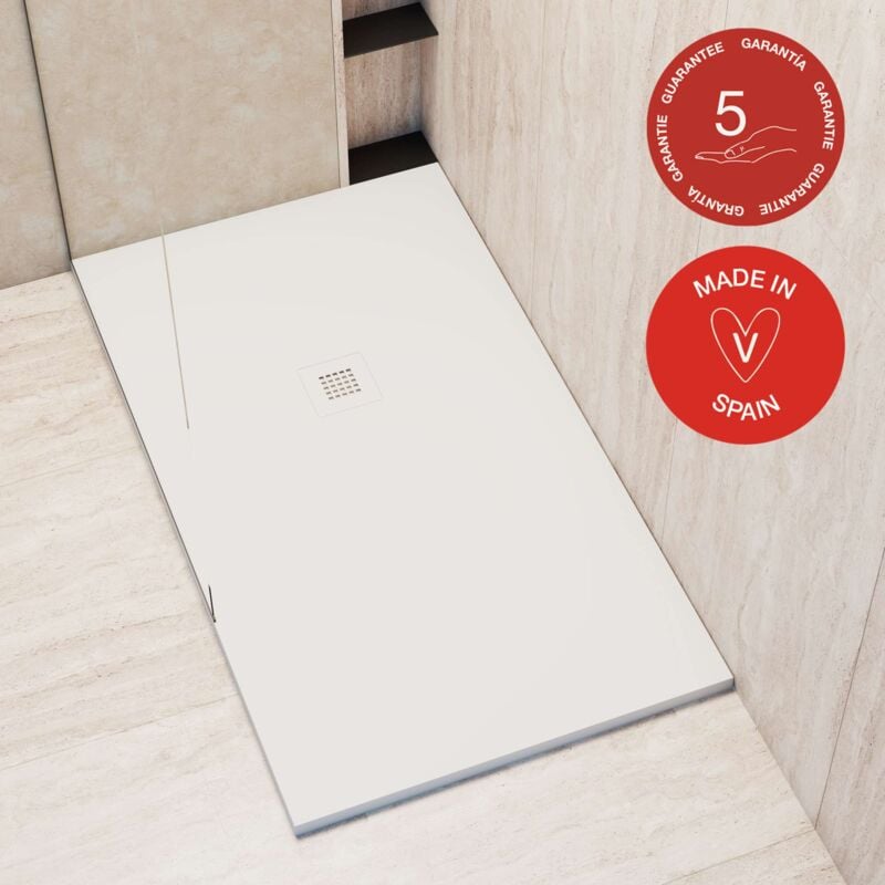 Receveur de douche Poalgi extraplat, blanc Blanco, L.70 x l.130 cm, finition sable, série Hos's