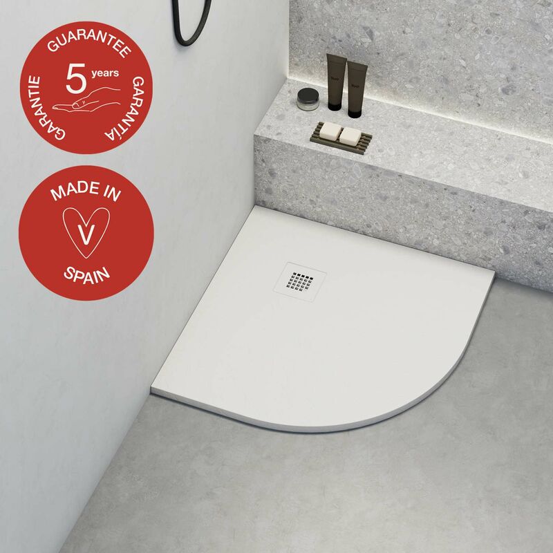 Receveur de douche Poalgi extraplat, semi-circulaire, blanc , L.90 x l.90 cm, finition ardoise, série Hos's