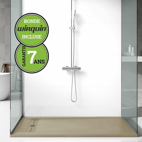 Receveur de douche à poser Poalgi Gneis, beige albero, bac rectangulaire extra plat, composition pierre et résine, revêtement antidérapant et antiglissant, découpe possible