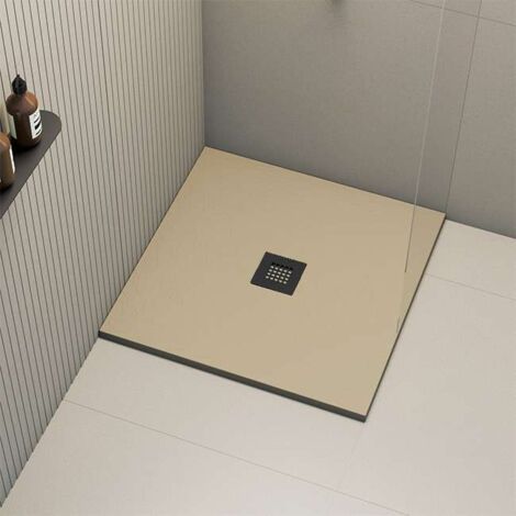Receveur de douche Poalgi, extraplat, beige albero, L.90 x l.90 cm, grille noire, série Hos's