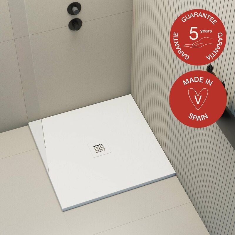 Receveur de douche Poalgi extraplat, blanc Blanco, L.100 x l.100 cm, finition sable, série Hos's