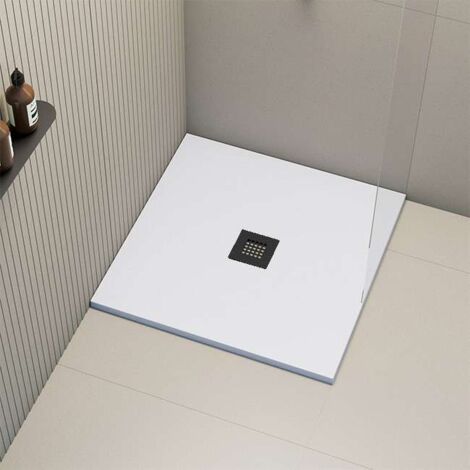 Receveur de douche Poalgi, extraplat, blanc , L.80 x l.80 cm, grille noire, série Hos's