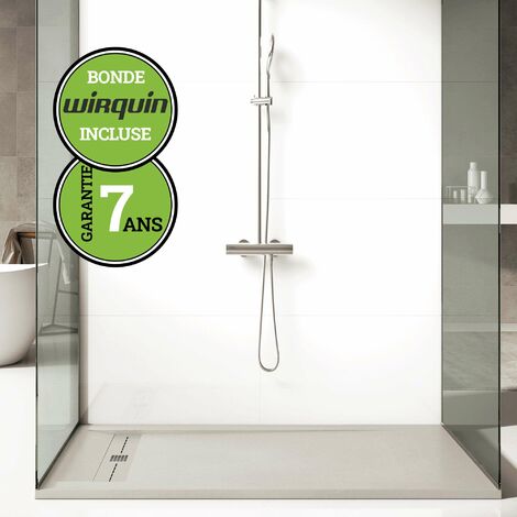 Receveur de douche à poser Poalgi Gneis, beige albero, bac rectangulaire extra plat, composition pierre et résine, revêtement antidérapant et antiglissant, découpe possible