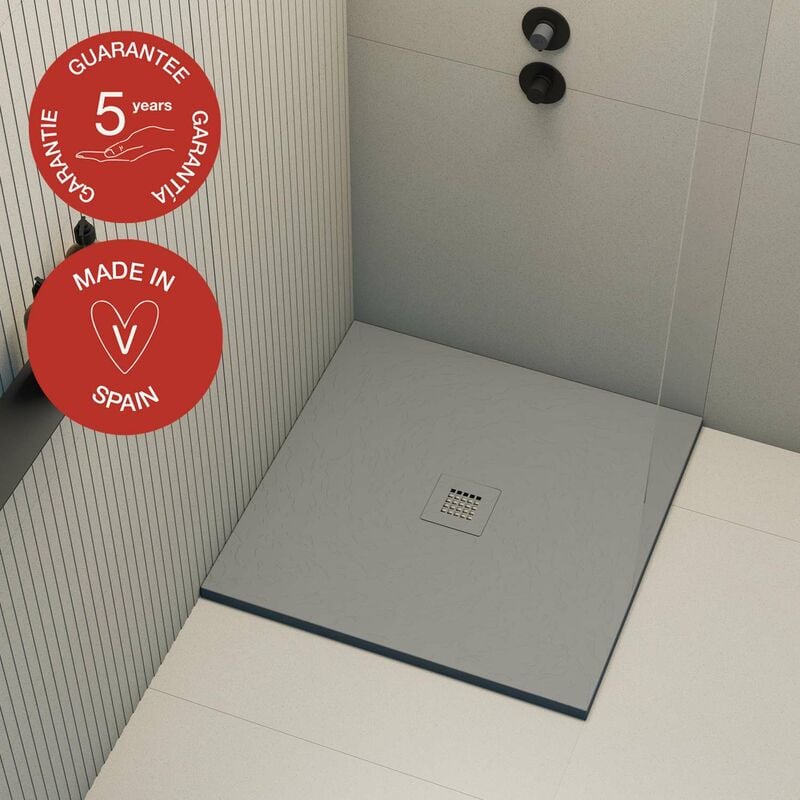 Receveur de douche Poalgi extraplat, gris ciment, L.80 x l.80 cm, finition ardoise, série Hos's