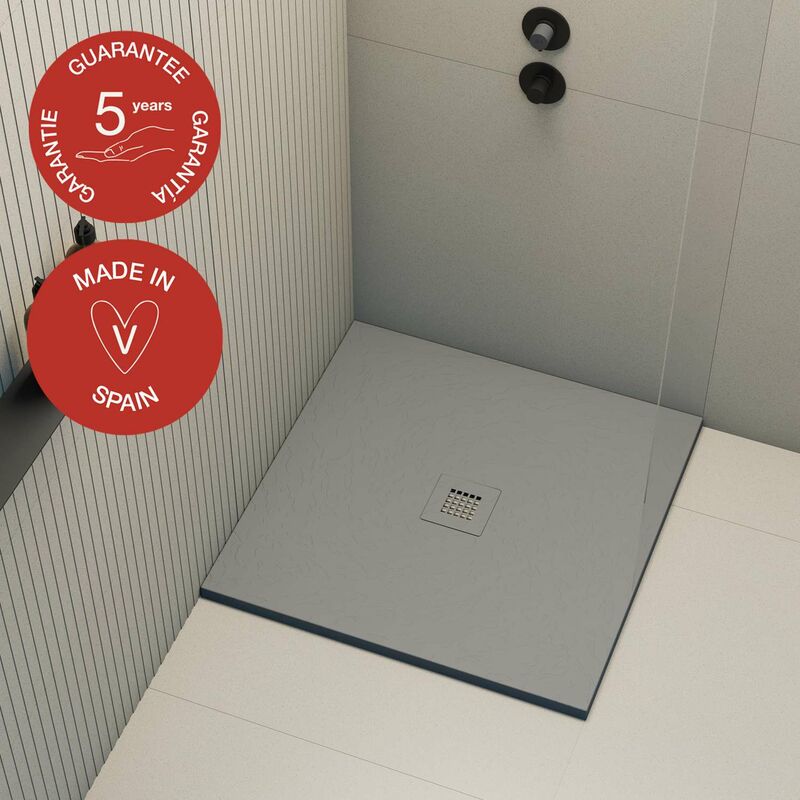 Receveur de douche Poalgi extraplat, gris ciment, L.100 x l.100 cm, finition ardoise, série Hos's