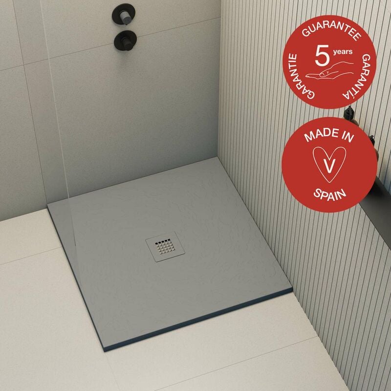 Receveur de douche Poalgi extraplat, gris Concret, L.90 x l.90 cm, finition sable, série Hos's