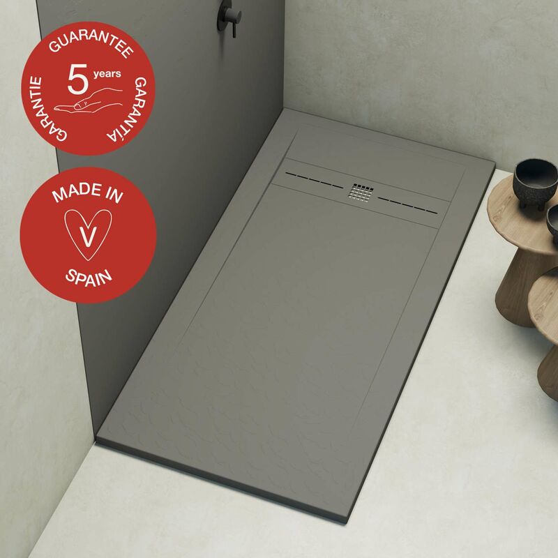 Receveur de douche Poalgi extraplat, gris ciment, L.90 x l.160 cm, finition ardoise, série Gneis