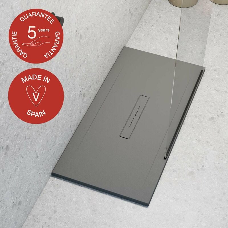 Receveur de douche Poalgi extraplat, gris ciment, L.70 x l.100 cm, finition sable, série Clay