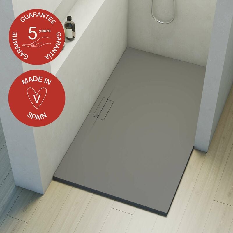 Receveur de douche Poalgi extraplat, gris ciment, L.90 x l.180 cm, série Shile