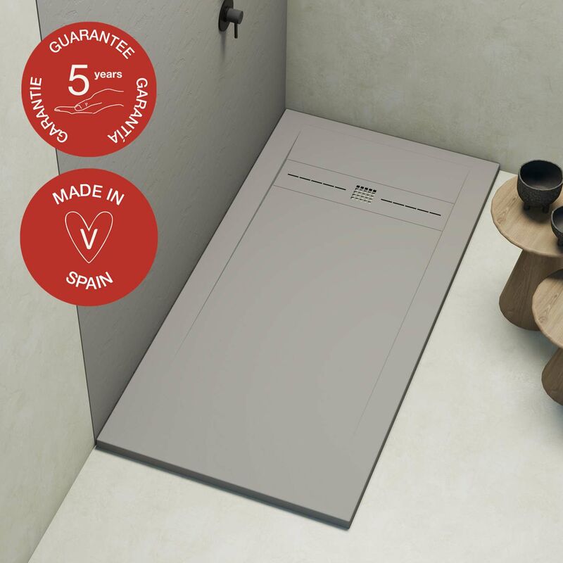 Receveur de douche Poalgi extraplat, gris humo, L.70 x l.120 cm, finition ardoise, série Gneis