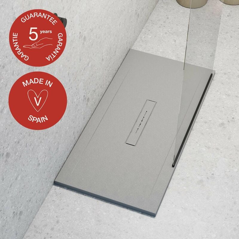 Poalgi - Receveur de douche extraplat, gris humo, L.80 x l.200 cm, finition sable, série Clay