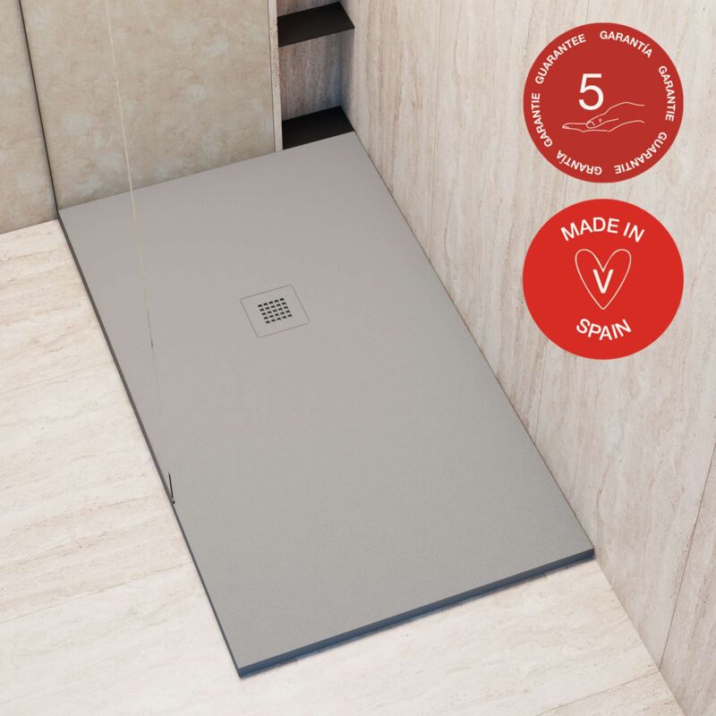 Receveur de douche Poalgi extraplat, gris Humo, L.70 x l.90 cm, finition sable, série Hos's