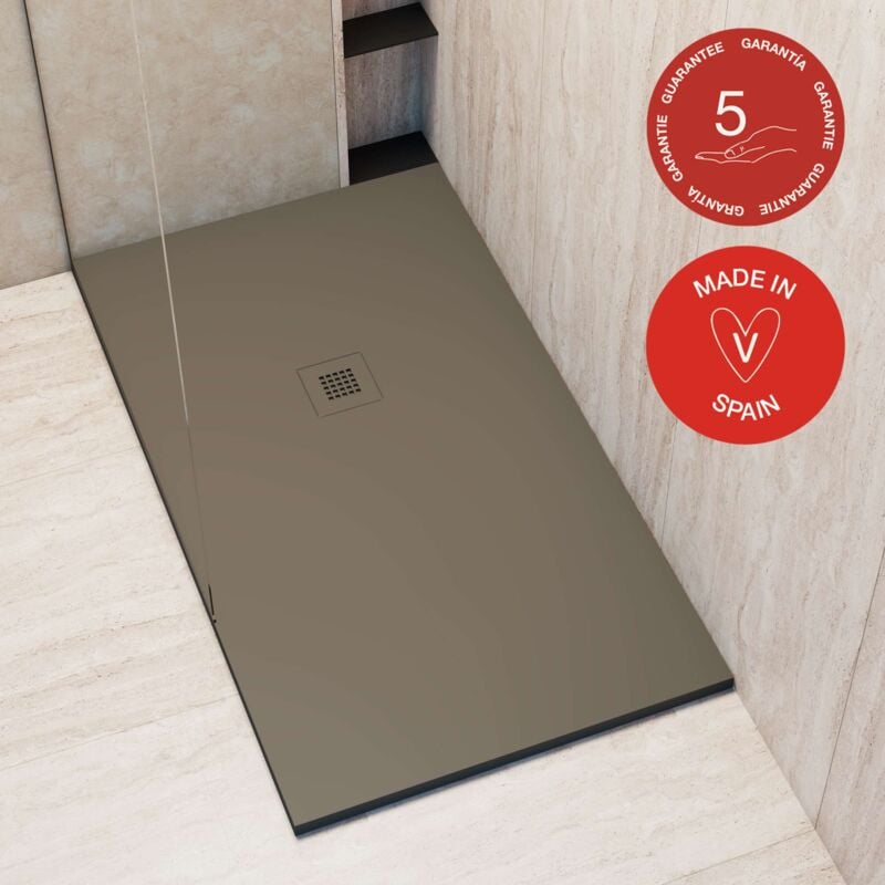 Receveur de douche Poalgi extraplat, gris Tundra, L.70 x l.100 cm, finition sable, série Hos's