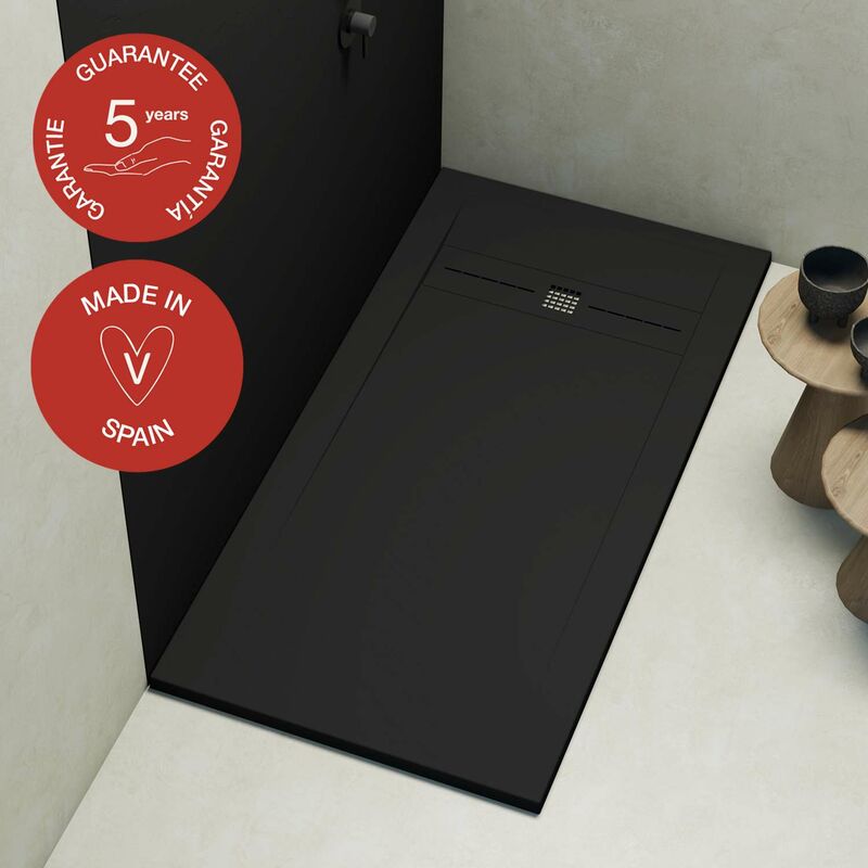 Receveur de douche Poalgi extraplat, noir anthracite, L.70 x l.160 cm, finition ardoise, série Gneis