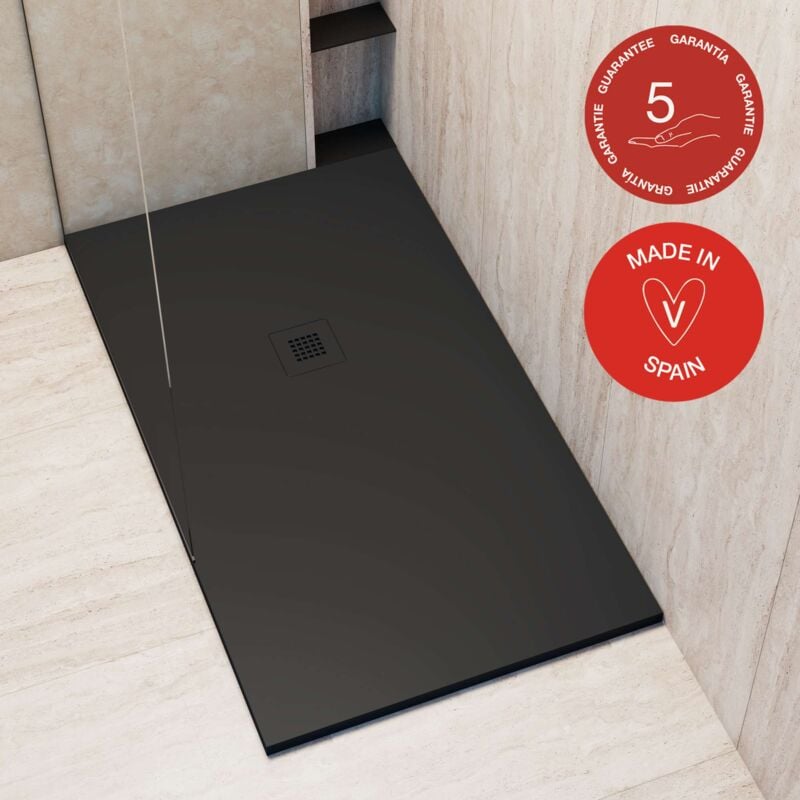 Receveur de douche Poalgi extraplat, noir Antracita, L.80 x l.100 cm, finition sable, série Hos's