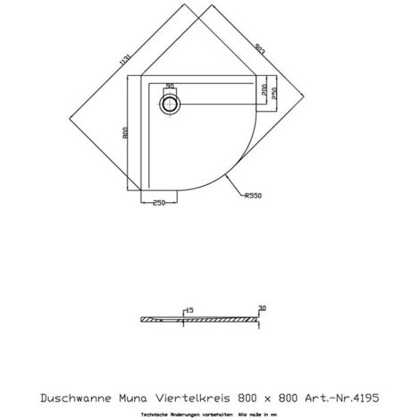 Receveur de douche quart de cercle Hoesch MUNA 800x800x30mm blanc