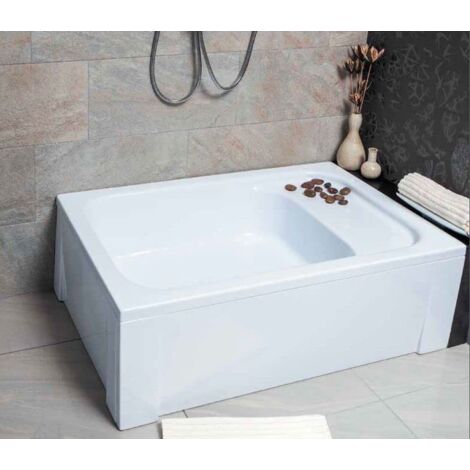 Receveur de douche rectangulaire 120x80 cm avec siège – Acrylique blanc – Siphon inclus – Hauteur 40,5 cm pour confort optimal