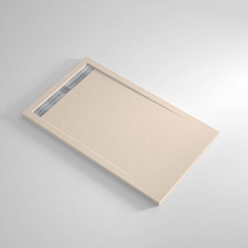 Banity - Receveur de douche Resine count Creme - 80x120 cm - Grille + Valve offerte