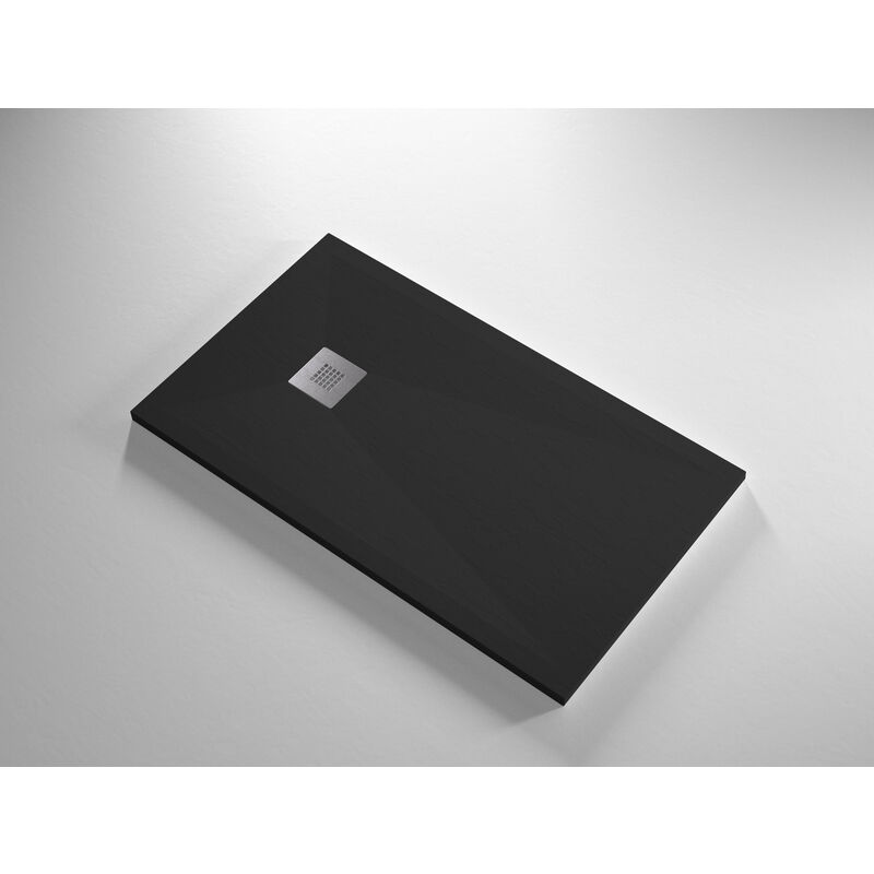 Receveur de douche Resine duc Noir - 80x90 cm - Grille + Valve offerte