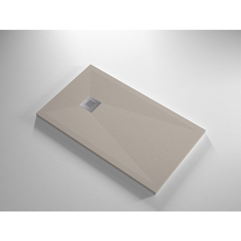 Banity - Receveur de douche Resine duc Sable - 100x130 cm - Grille + Valve offerte