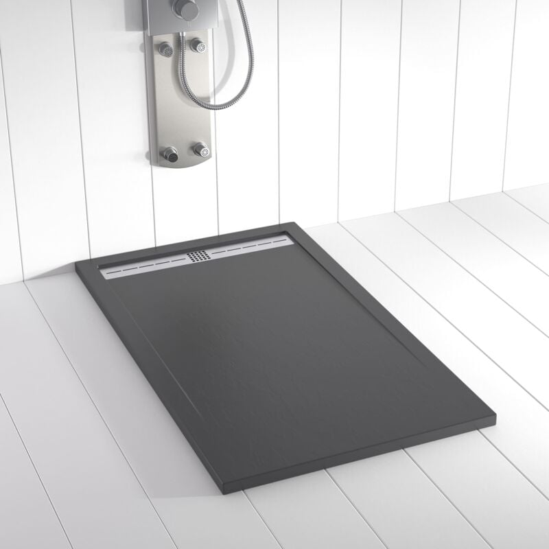 Shower Online - Receveur de douche Resine flow Ardoise - 70x100cm - Grille + Valve offerte