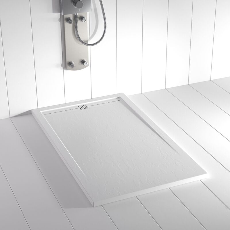 Receveur de douche Resine flow Blanc (grille coloure)- 80x160 cm - Grille + Valve offerte