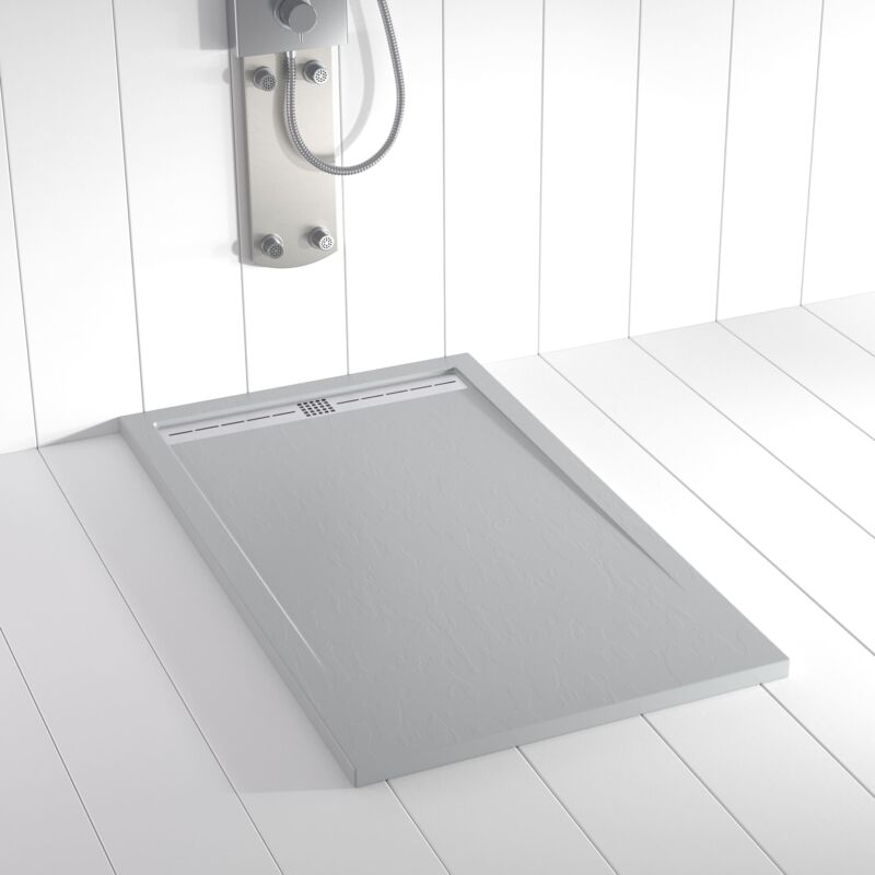 Receveur de douche Resine flow Gris - 80x80 cm - Grille + Valve offerte