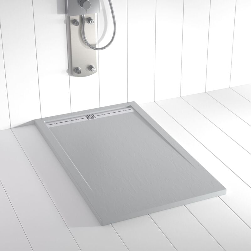 Receveur de douche Resine flow Gris - 70x130 cm - Grille + Valve offerte