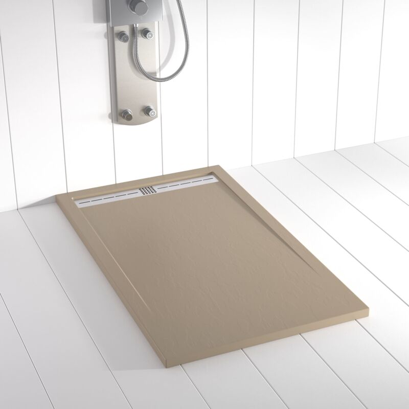 Shower Online - Receveur de douche Resine flow Moka - 70x120 cm - Grille + Valve offerte