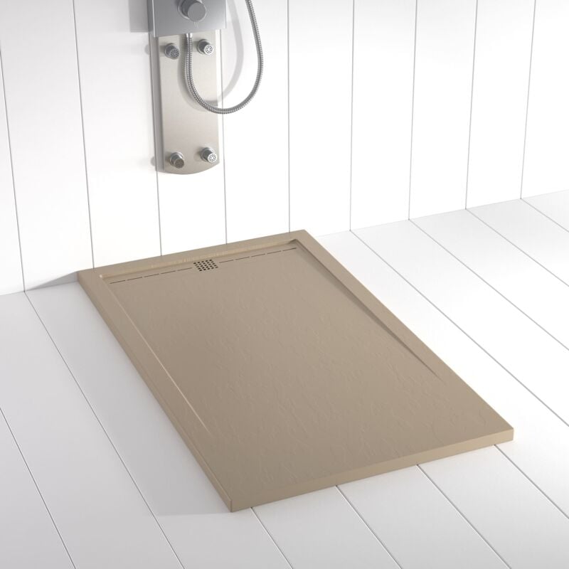 Shower Online - Receveur de douche Resine flow Moka (grille coloure)- 90x140 cm - Grille + Valve offerte
