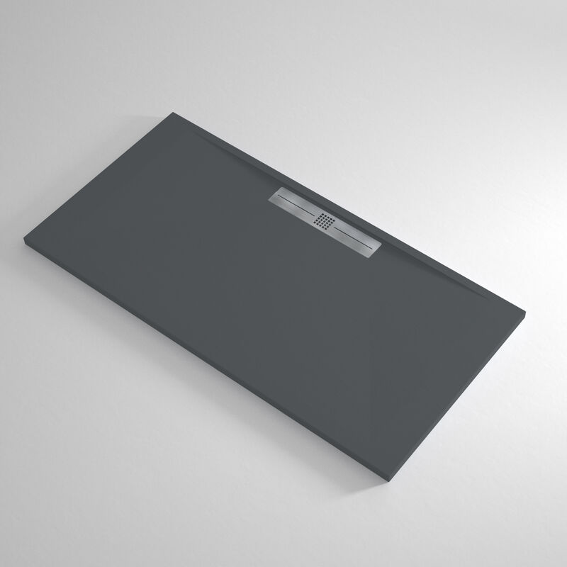 Banity - Receveur de douche Resine marquis Anthracite - 70x90 cm - Grille + Valve offerte