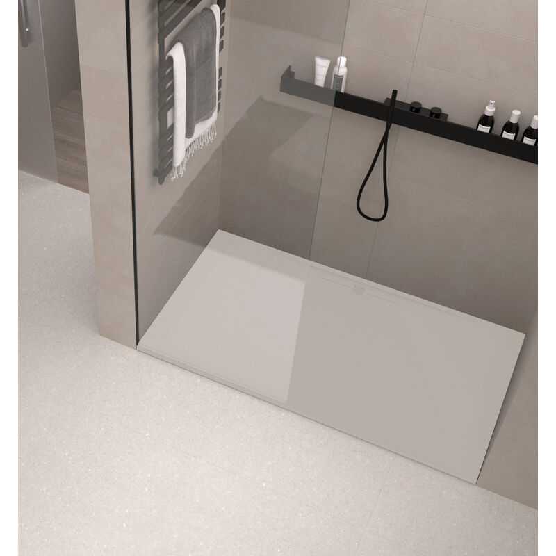 Onlybath - Receveur de douche Resine river Sable (grille coloure) - 80x100cm - Grille + Valve offerte