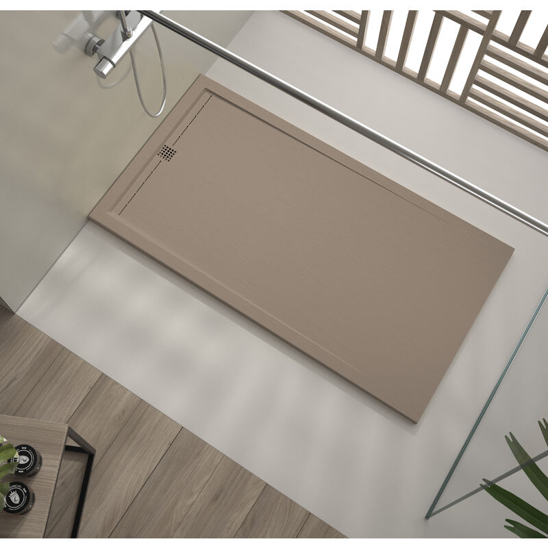 Onlybath - Receveur de douche Resine shore Moka (grille coloure)- 70x100cm - Grille + Valve offerte