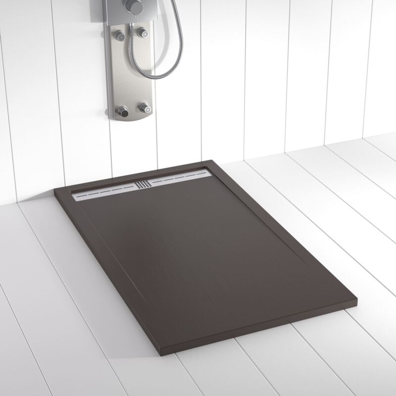 Shower Online - Receveur de douche Resine flow Chocolat - 90x180 cm - Grille + Valve offerte